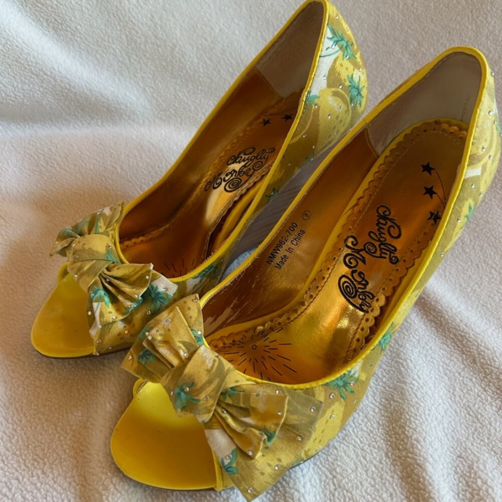 Yellow Peep-Toe Bow Pumps